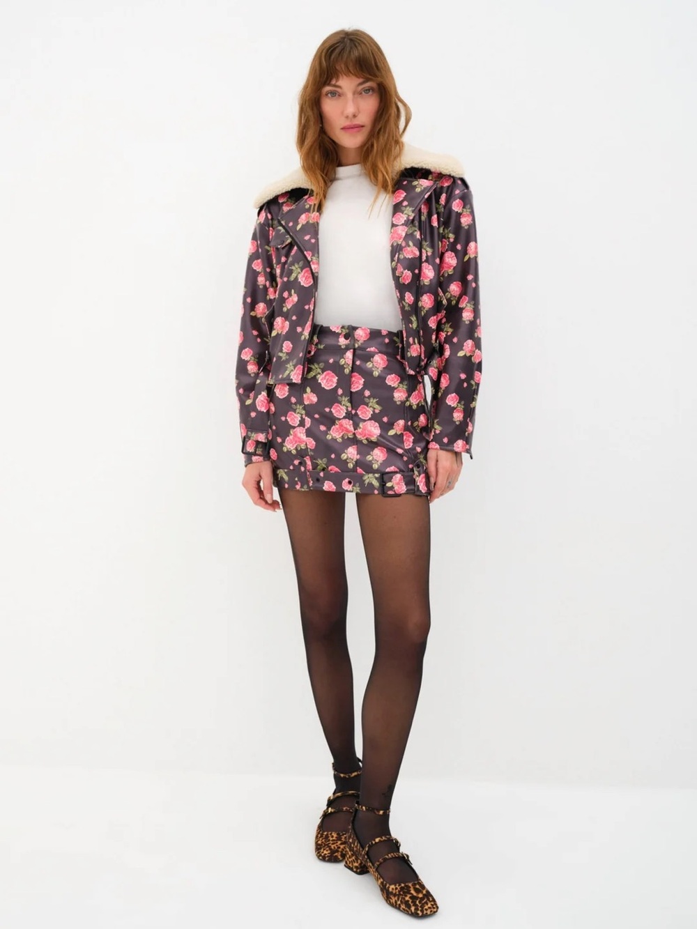 For Love & Lemons Wren Mini Skirt | XS | NWT | Black + Rose Print